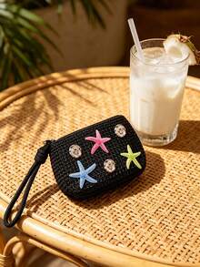 Embrague con forma de estrella tejido, bolso de muñeca de paja con estilo bohemio y decoración de estrella colorida, bolso de mano tejido para playa, viajes y vacaciones, adecuado para salidas casuales y fiestas en la playa, adecuado para mujeres y adolescentes, excelente para regalos de primavera, Pascua y verano, se puede usar como embrague de playa, muñequera y bolso de vacaciones, regalo del Día de la Madre - Multicolor - Ver 20