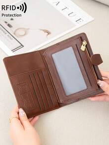 MIYIN 1pc Creative Airplane Design Travel Passport Holder, Magnetic Closure, RFID Blocking Passport Cover, Document Organizer, Minimalist Solid Color Business Travel Essential Passport Wallet, Lightweight Portable Travel Wallet, Multi-Function Card Case, Passport Protector, Unisex Passport Holder - Coffee - View 9