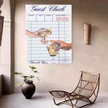 Enmarcado Póster vertical 2D plano de vasos de cóctel vintage y recibo de comida, 1 unidad.  de estilo art déco moderno para pared, ideal para el hogar, dormitorio o la oficina. Dibujo minimalista de vasos de bebidas con tinta para regalar y decorar. - Enmarcado - Ver 5