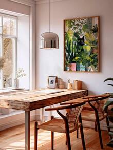 1 pieza Arte de pared en lienzo con gato negro escondido en plantas de la jungla, impresión bohemia tropical de Monstera y plantas de interior, decoración de pared verde minimalista única para amantes de los gatos, adecuada para sala de estar, dormitorio, oficina y apartamento, obra de arte de decoración del hogar única, también un gran regalo, decoración del hogar, decoración de la habitación, decoración del baño, decoración de la sala de estar, decoración del dormitorio, decoración de la cocina, decoración de la oficina, póster de apartamento - A - Ver 6