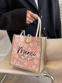 Teacher Print Linen Tote Bag, Teacher Appreciation Handbag, Teacher's Day Gift, Reusable Printed Tote Bag, Suitable For Commuting And School, Back To School - Multicolor - View 7
