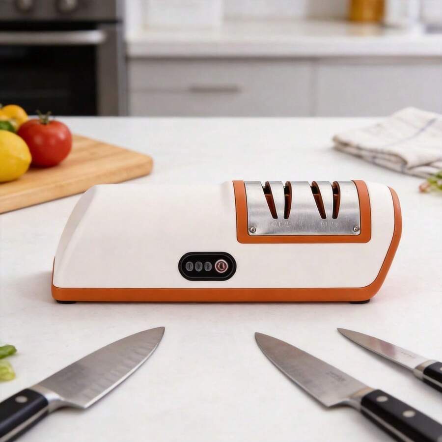 Multifunctional Electric Knife Sharpener With Fast Sharpening And Practical Use For Kitchen Countertop, Ideal For Homes And Cooking Enthusiasts - Orange - View 1