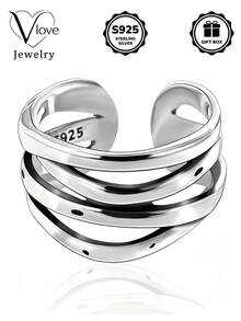 1pc S925 Sterling Silver Multi-Layer Wrapped Open Ring, Daily Wear Surprise Gift, Comes With Gift Box - Silver - View 2