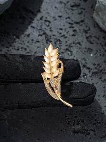 1pc Elegant Luxury Rhinestone Wheat Ear Brooch, Fashionable Versatile Clothing Accessory Pin - Gold - View 9