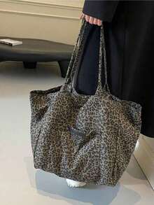 This Vintage Leopard Print Handbag Is Made Of Durable Fabric. With A Distressed Leopard Print Pattern And Spacious Interior, It's Perfect For Students, Office Workers, Commuters, Shopping And Short Trips. It's A Versatile Piece That Easily Creates A Vintage Casual Fashion Sense. - Coffee - View 3
