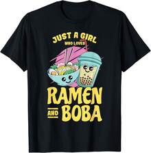 Just A Girl Who Loves Ramen And Boba Bubble Tea Gift Unisex T-Shirt - 黑色 - 查看 1
