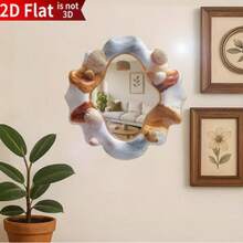 1 pieza Marco de espejo de pared 2D - Marco con forma de concha moderna con marco de madera y espejo, adecuado para decoración de pared de sala de estar, dormitorio, baño - Fácil de instalar, mejora el espacio con el espejo - 1PC - Ver 3