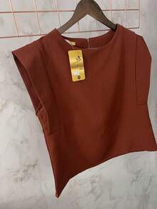 Women's Set: Summer Sleeveless Solid Color Round Neck Top And Wide Leg Pants With Belt And Bag - Camel - View 6