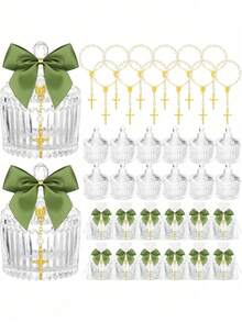 6 Sets Crystal Candy Bowl Baptism Gifts With 6 Cross Rose Baptism Decorations, Wedding Baby Shower First Communion Party Supplies (White) - Multicolor - View 12