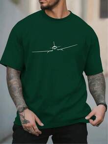 Camiseta de hombre, hecha de algodón puro, tela ligera y transpirable, diseño de cuello redondo, estampado, corte de manga corta, adecuada para la vida cotidiana y otras ocasiones, ideal para primavera y verano. - Verde - Ver 1