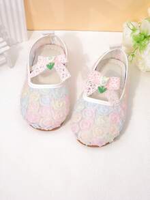 1 Pair Girls' Ombre Rose Lace Princess Shoes, Mesh 3D Floral + Lace Bow Soft Non-Slip Flat Shoes, Suitable For Kindergarten, Birthday Party, Formal Wear, Spring/Summer - Pink - View 8
