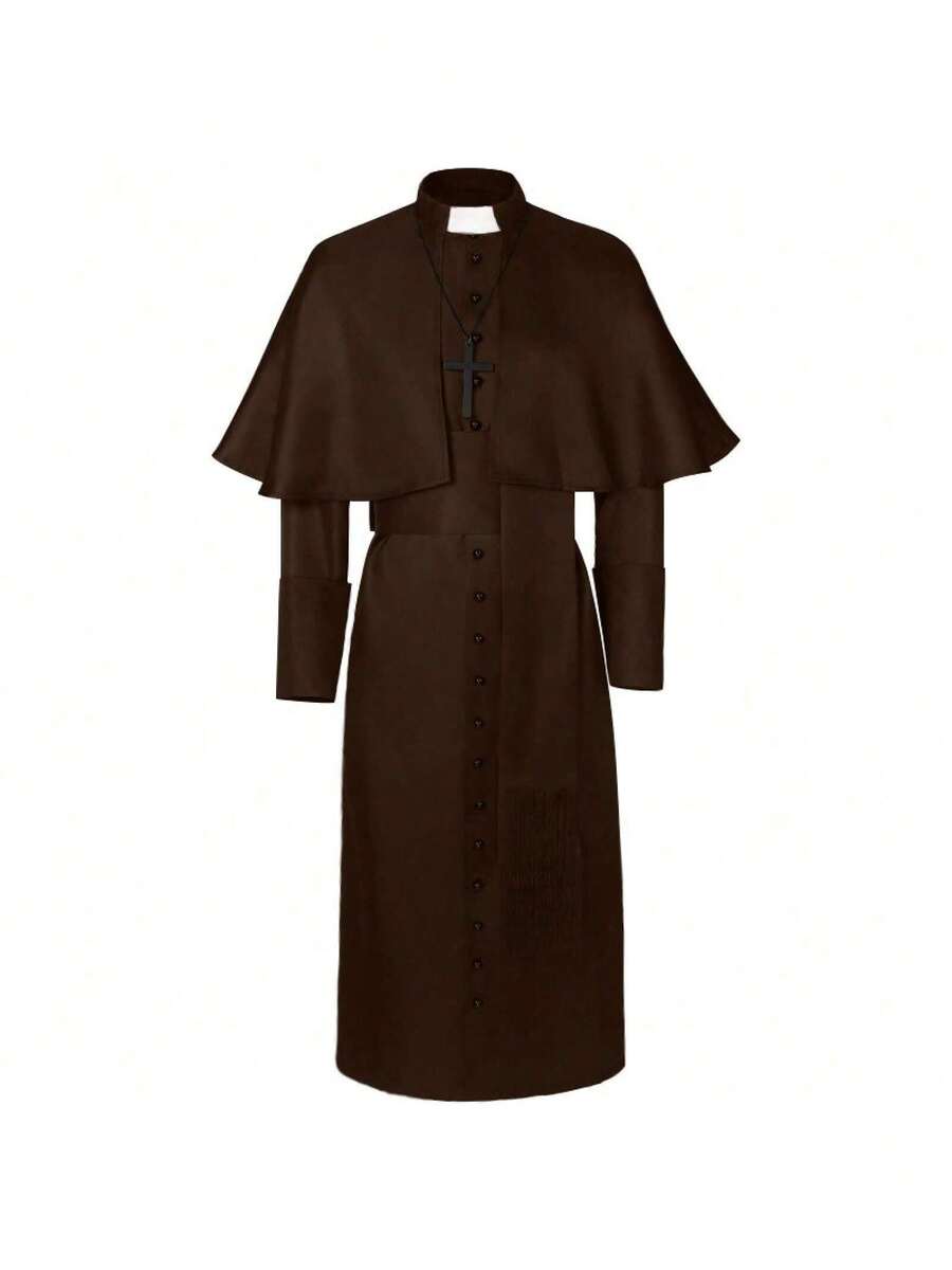 Cosplay Clothing - Brown Priest's Cloak (with a Cross) - View 1