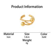 1pc Luxury Gold Double Pearl Open Wave Line Design Summer Beach Vacation Commute Versatile Women's Ring - Yellow Gold - View 5