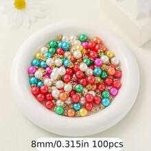 100個 8/10mm 多色壓克力吊墜飾品，3D 水鑽聖誕主題隔珠組，DIY 珠寶製作手鍊項鍊手工藝用品 - 彩色 - 查看 9