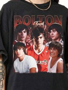 Troy Bolton High School Musical Retro 90s-Shirt, East High Wildcats Tee Camiseta informal de moda con estampado creativo para mujer, de manga corta y cuello redondo, para verano-Shirt Women Festive Celebration Shirt Party Wear Top - Negro - Ver 1