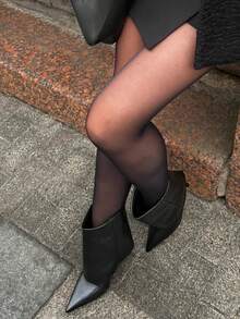 Matte Black Seamless Comfortable Everyday Tights - Black - View 2