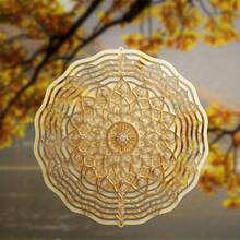 奢華金色曼陀羅風鈴 - 360°旋轉掛鉤金屬花園裝飾,適合露台、草坪和庭院的舒緩聲音 - 給家人和朋友的季節性禮物,戶外裝飾(不含吊墜),隨機款式 - A - 查看 8