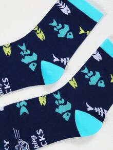 1 Pair Lucky Fishing Cotton Socks, Funny Men's Socks With Fish And Fishbone Patterns, Casual Creative Gift - Amusing Gift For Fishing Enthusiasts, Suitable For Fishing And Daily Wear - Multicolor - View 5
