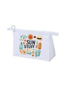 網格化妝包，印有化妝面具圖案，印有「Sun Items」字母圖案，夏季防曬收納包，多功能化妝包，便攜收納包，化妝包，護膚包，旅行必需品，宿舍用品，浴室收納，珠寶收納，唇油和化妝品收納包，學校用品包，化妝包假期必需品，化妝品收納，婚禮新娘禮物，母親節禮物，生日禮物，給朋友和老師的禮物 - 彩色 - 查看 16