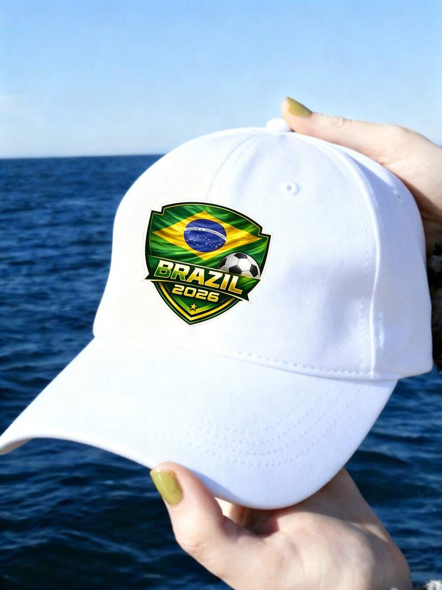 Brazil 2026 Soccer Print, Fashionable Sports Design, Unisex Adjustable Baseball Cap Hat For Men Women Machine Washable Outdoor Sun Hat For Beach - trắng - Xem 1