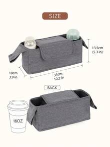 Gray Stroller Organizer With Cup Holders, Large Capacity Multi-Pocket Stroller Storage Bag For Diapers, Bottles & Baby Essentials, All-Season Use - Grey - View 3
