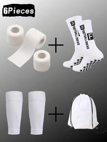 6pcs Adult Football Training Equipment Set: Anti-Slip Grip Socks, Compression Leg Sleeves, Backpack, Sports Bandage - Suitable For Football And Other Sports, Essential Sports Accessories For Football Enthusiasts - Multicolor - View 6