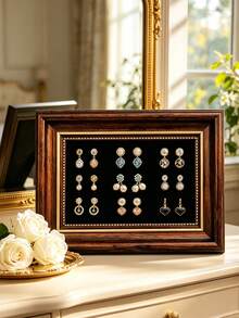 1pc European Vintage Solid Wood Square Jewelry Stand With Velvet Fabric, Suitable For Storing Rings, Earrings, Necklaces And Other Accessories, Also Can Be Used As A Vanity Decor And Jewelry Storage Tray - Multicolor - View 14