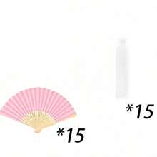 粉色纸扇，手持折扇，竹制折扇，便携式纸折扇，适用于婚礼、派对、家居装饰（粉色扇子+欧根纱袋） - 彩色 - 查看 8