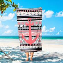 Red And White Striped Three-Color Anchor Printed Beach Bath Towels, Retro Navy Style Bath Towels, Nautical Color Block Anchor Pattern Bath Towels, Quick-Drying, Absorbent And Sand-Proof, Large Size, Light And Portable - D - View 15