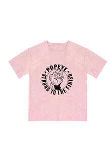 Camiseta de manga corta con cuello redondo para mujer, nuevo estampado de dibujos animados y letras de verano, top casual holgado y versátil, uso diario de moda en color rosa - Rosa - Ver 3