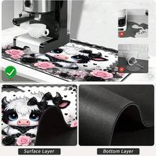 1pc Cutlery Drying Mat, Coffee Machine Pad, Big-Eyed Cute Cow & Lace Rose Pattern, High Absorbent Draining Mat For Dining Table, Coffee Bar, Kitchen Counter, Multipurpose Drainage Pad, Home Gift, Tabletop Decor - XYLSD-444 - View 10