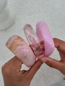 1pc/3pcs Exaggerated Elegant Fashion Pink Acrylic Resin Bangle Set, Minimalist Exquisite Asymmetrical Bangle, Can Be Worn Individually Or Layered, Suitable For Women's Daily Wear, Party, Vacation, Holiday Gift Jewelry Set. (The Texture, Color And Shape Of The Bangle Are Not Fixed And Are Subject To The Actual Product) - Pink - View 4