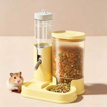 1pc Hamster All-In-One Food And Water Dispenser, Transparent Design For Easy Monitoring Of Food And Water Levels, Easy To Assemble, Washable, With Steel Ball Roller Outlet - View 3