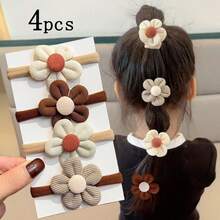 4 Peças Novos Laços de Cabelo Florais e com Laço de Cor de Leite e Café com Alta Elasticidade para Uso Diário, Decoração de Cabelo, Suporte de Toalha, Para o Natal, para Meninas - Castanho - Visão 7