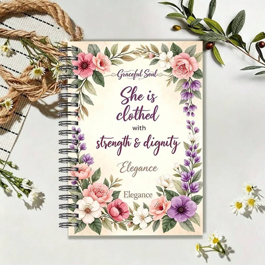 1pc A5 Notebook, Watercolor Floral & Inspirational Slogan Cover, Spiral Bound Journal, Suitable For Back To School, Daily Notes & Life Reflections - A5 - View 1