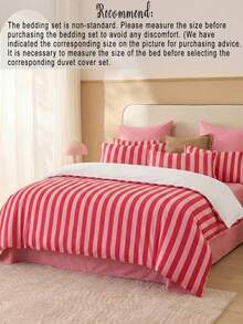 2pcs/3pcs Pink & Red Striped Ruffle Duvet Cover Set (1pc Duvet Cover + 1/2pcs Pillowcase, Comforter Not Included), Suitable For Room Decor, Daily Use, Made Of Polyester Fiber, Soft & Skin-Friendly, Applicable For Master Bedroom, Guest Room, Secondary Bedroom, All Season Use, Fashionable Printed Pattern, Set Combination, Bedroom Upgrade, Home Refresh, Design - Multicolor - View 8