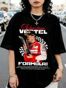 Graphic T-Shirt S-SebastianSS Vettel FormulaS 1, Retro T-Shirt With Round Neck And Short Black Sleeves, Ideal For Fans. - Black - View 6