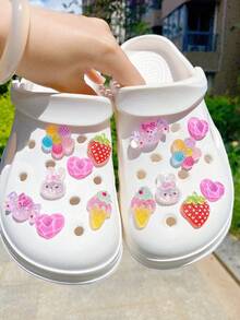 14pcs Pink (Flower, Candy, Ice Cream, Strawberry, Heart) Shoe Decoration DIY Accessories - Fun, Versatile Personalized Shoe Embellishments, Perfect Gift For Holidays, Parties And Special Occasions - Pink - View 1