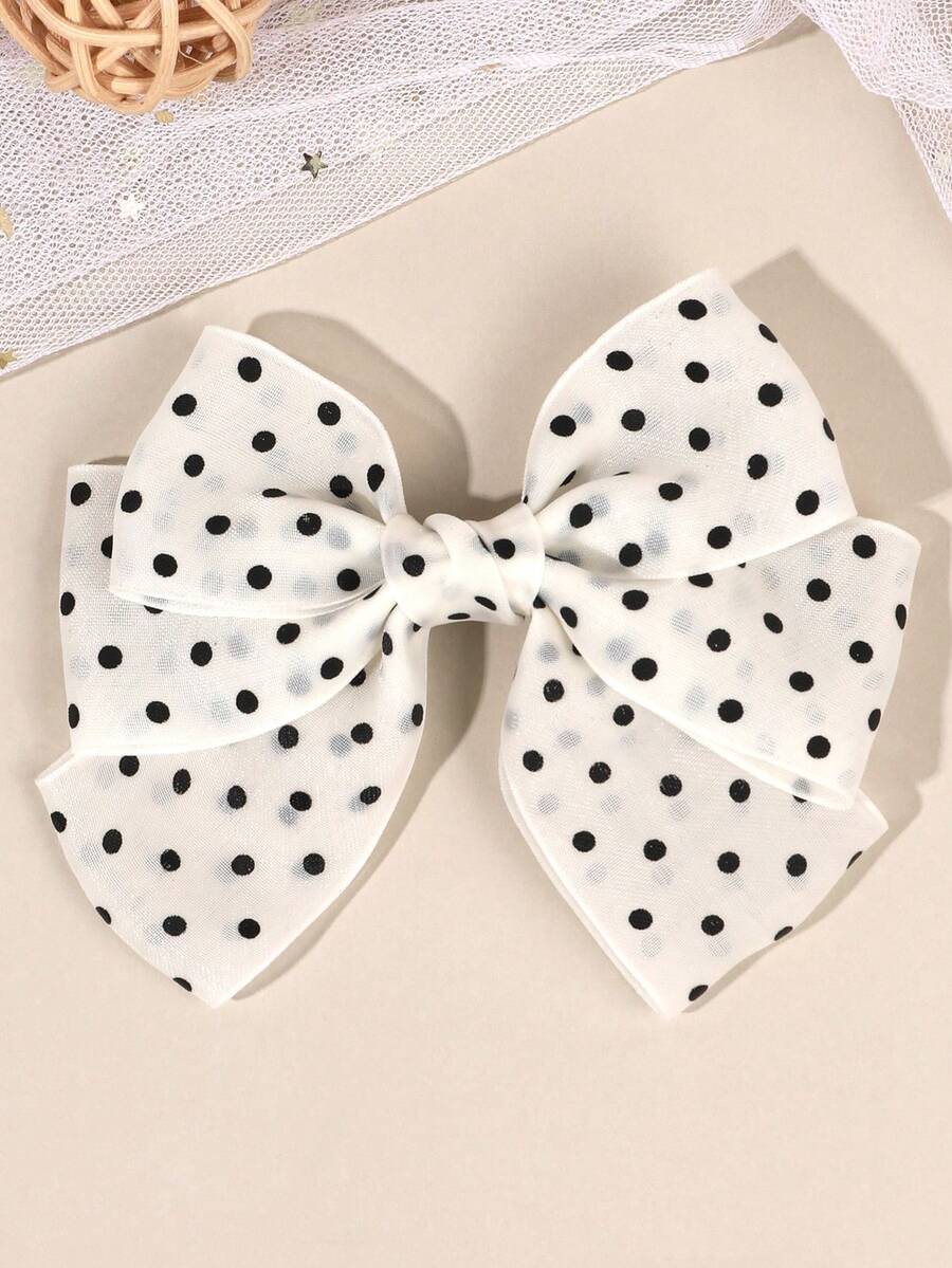 1 Stück Schwarz-Weißer Polka-Dot Schleifen-Haarclip, Feen-Stil Vintage Polka-Dot Krokodil-Clip, Mädchen Urlaubs-Lässig-Urlaub Haaraccessoire, geeignet für Teenager - Verschiedenfarbig - Übersicht 1