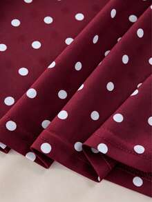 Women's New Polka Dot Sheer Mesh Long Sleeve Crop Top Casual Vacation - Red - View 5