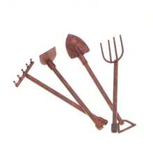 Mini Rusty Wrought Iron Gardening Tool Ornaments, Dollhouse Micro Landscape Garden Decor, Miniature Home Scene Accessories, Ideal Collectible Gift For Hobby Enthusiasts - A - View 5