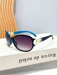 1pc Shield Shaped Polka Dot Contrast Color Elegant Metal Decor Y2K Retro Street Fashion Glasses, Suitable For Vacation - Multicolor - View 13