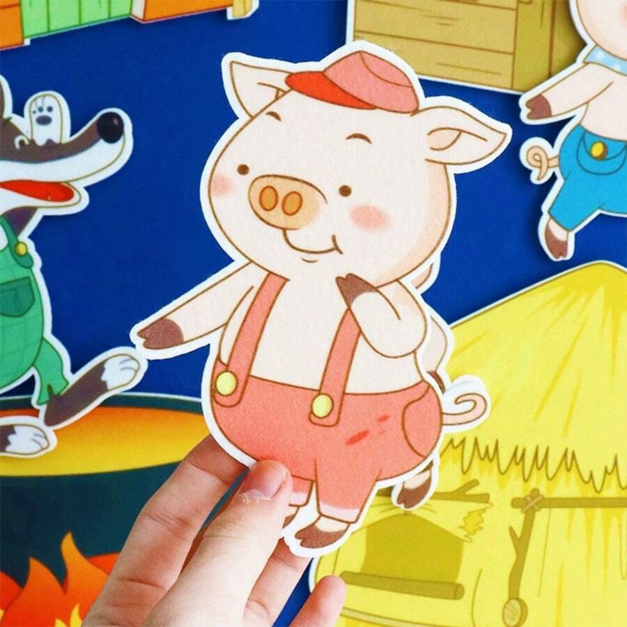 Quixorblex 8 Buah Perlengkapan Cerita Tiga Babi Kecil dari Kain Felt, Set Boneka Dongeng Klasik, Materi Pengajaran Bahasa Inggris Interaktif, Permainan Peran Drama, Alat Pendidikan Orang Tua-Anak, Perlengkapan Penting untuk Kembali ke Sekolah, Hadiah Liburan