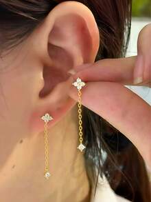 Anting-anting Rumbai Berlian Imitasi Bentuk Daun Semanggi Empat Kelopak - Anting Rumbai - View 3