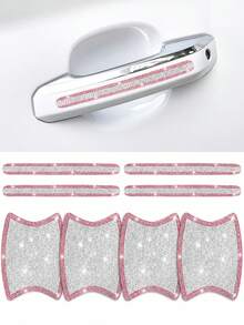 8pcs/4pcs Película Protectora de Manija de Puerta de Coche con Brillo de Cristal, Ajuste Universal para SUV, Sedán, Camioneta, Pegatinas Protectoras de Cuenco de Puerta, Accesorios Decorativos Anti-Arañazos para Coche - Estilo A - Ver 18