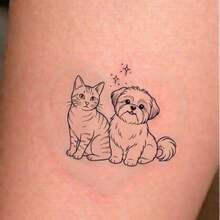 1pc Waterproof & Smudge-Proof Temporary Tattoo, PVC Faux Cute Dog & Cat Tattoo Sticker, Suitable For Daily Use - Grey - View 1