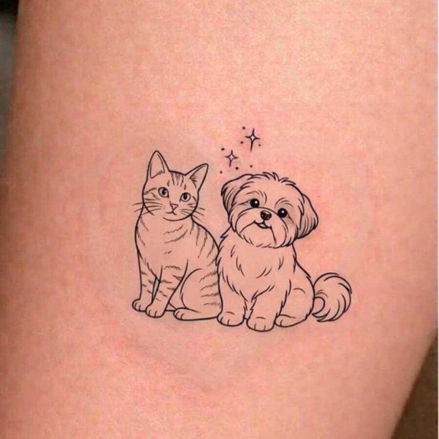 1pc Waterproof & Smudge-Proof Temporary Tattoo, PVC Faux Cute Dog & Cat Tattoo Sticker, Suitable For Daily Use - Grey - View 1