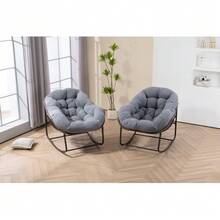 Silla mecedora de ratán para exteriores, sillón reclinable mecedor acolchado para porche delantero. - Gris - Ver 6