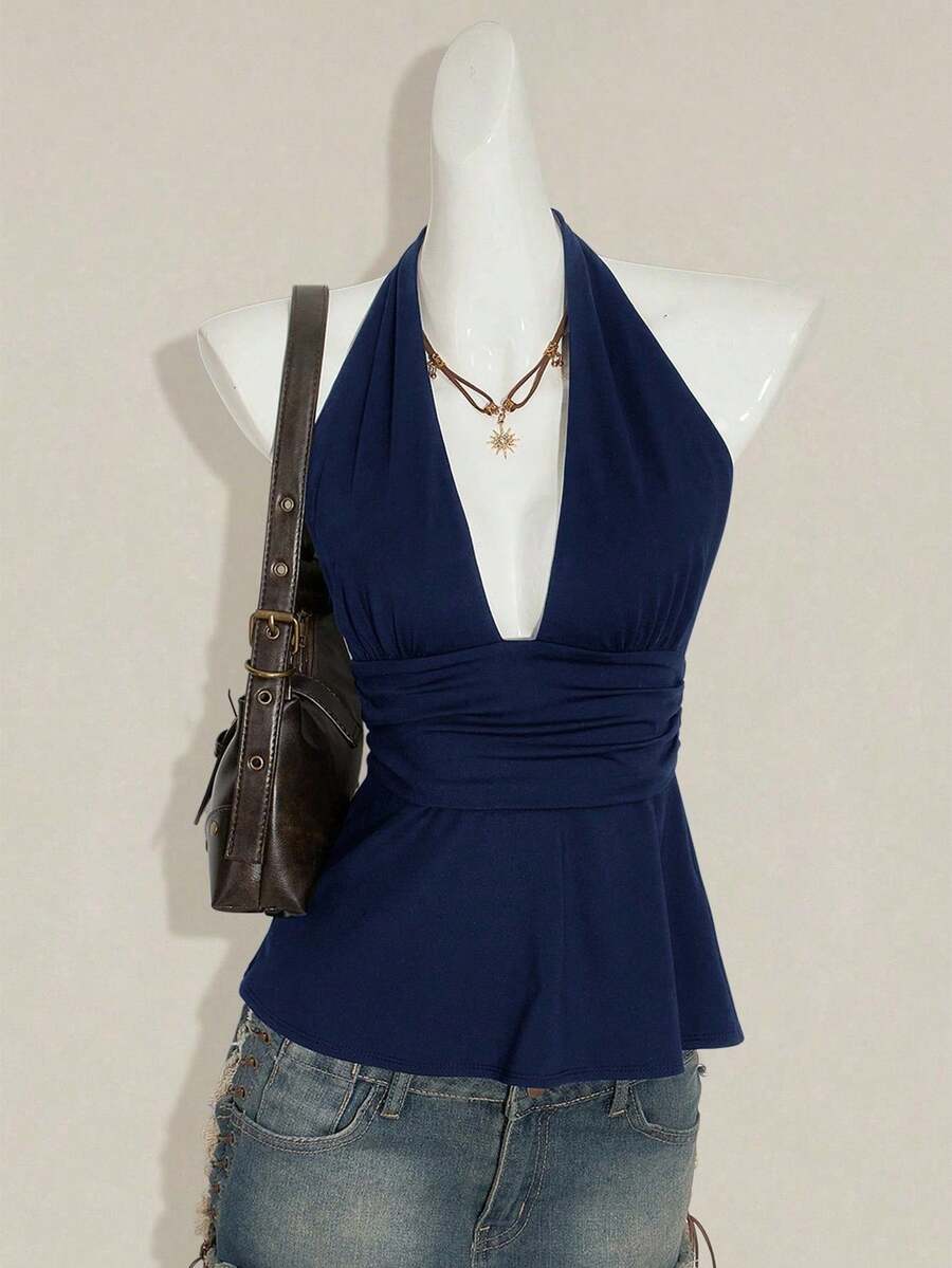 Top de tirantes sin espalda negro tipo babydoll para mujer, diseño de Halloween - Azul - Ver 1