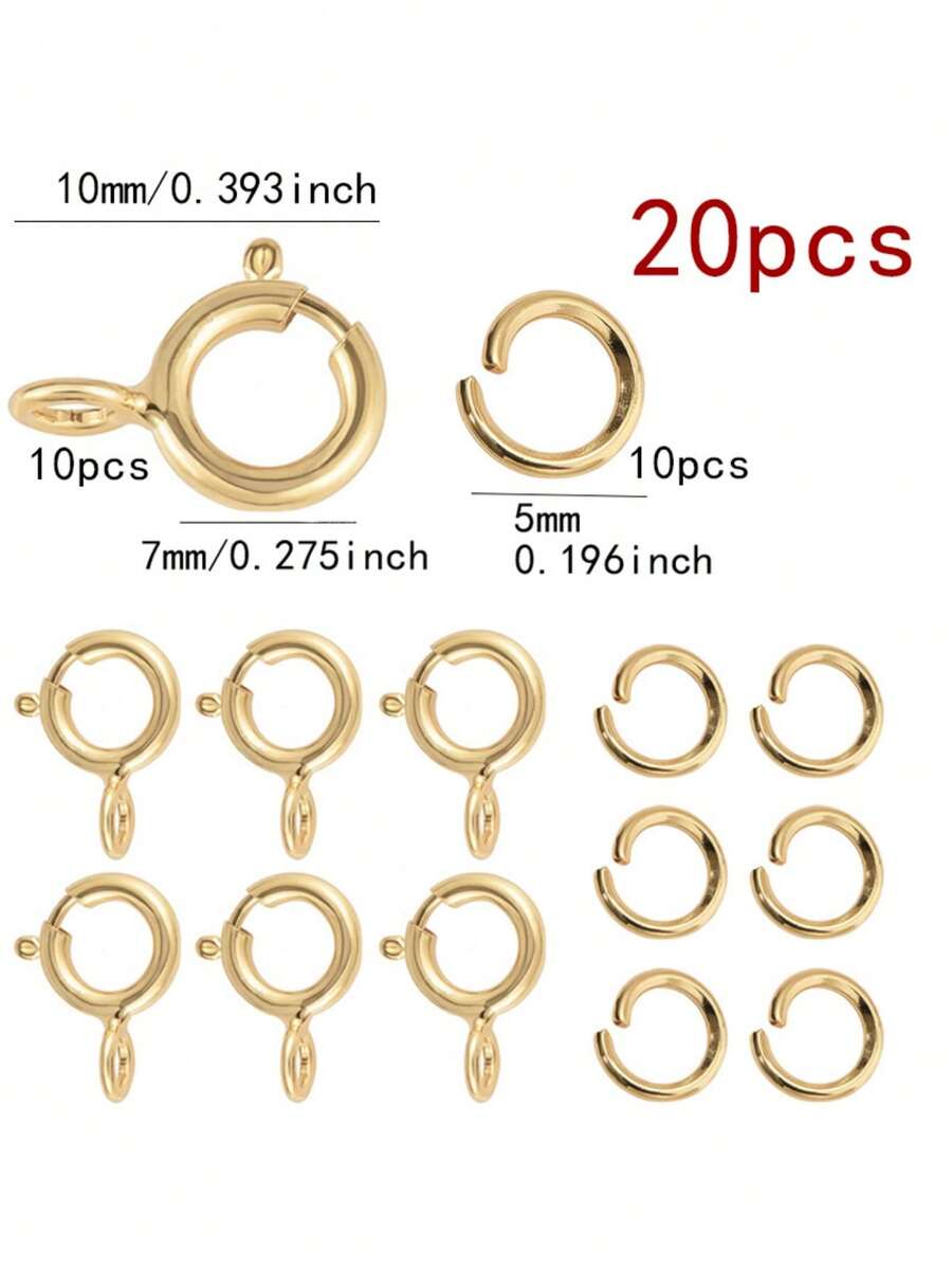 20 piezas Anillos de salto con cierre de resorte chapados en oro de 18K, 10 piezas Cierres de resorte + 10 piezas Anillos de salto abiertos, Adecuado para pulseras hechas a mano, collares, fabricación de joyas